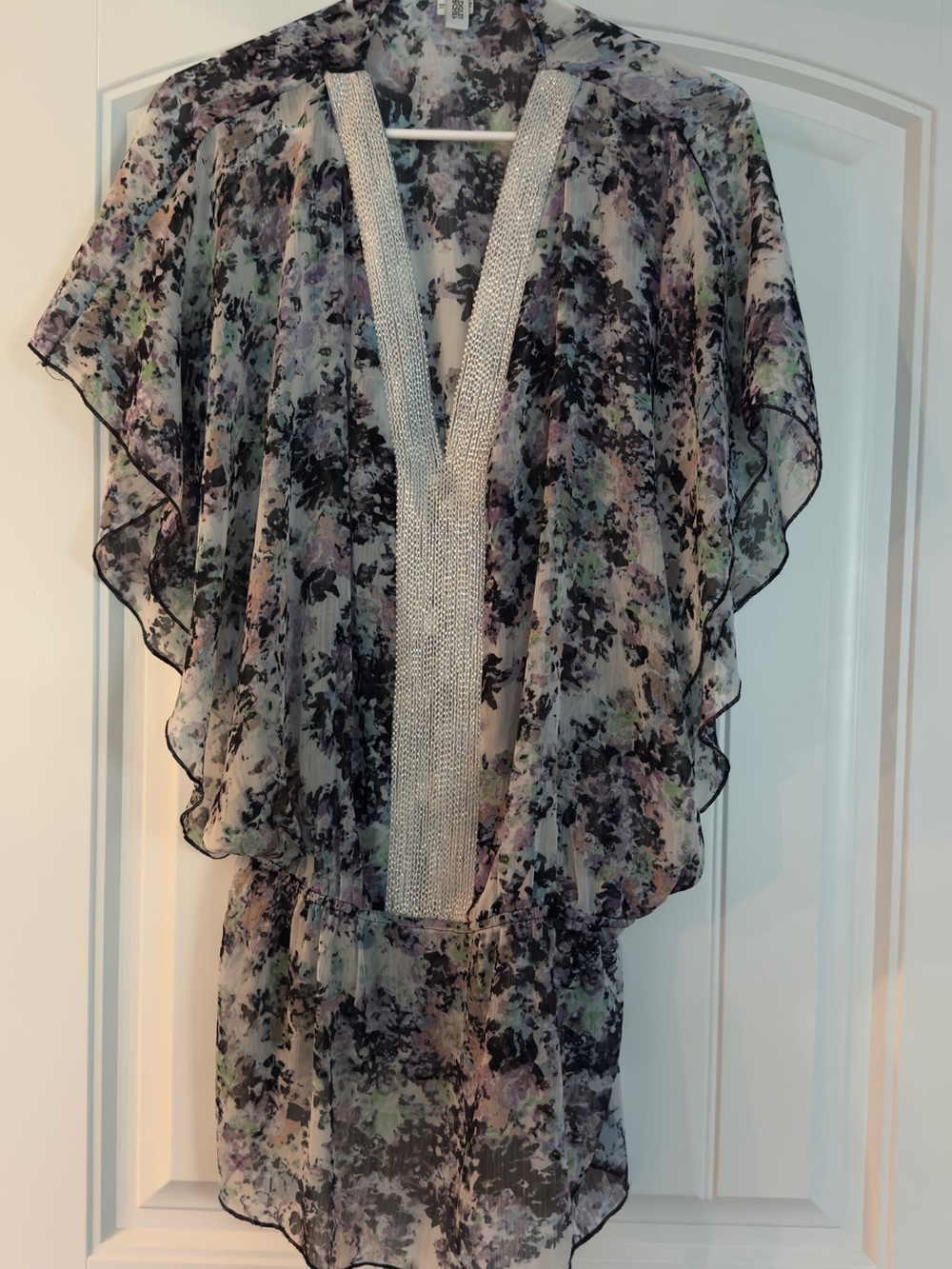 Badgley Mischka Floral Print Dress in Purple, Black, Green